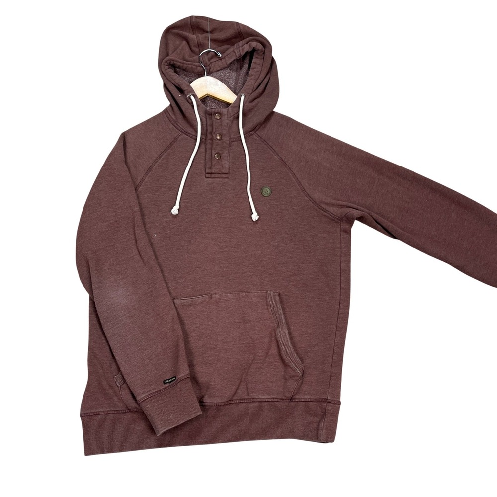 Volcom Hoodie‎ Mens Medium Burgundy Heather Long Sleeve Henley 3 Button Classic